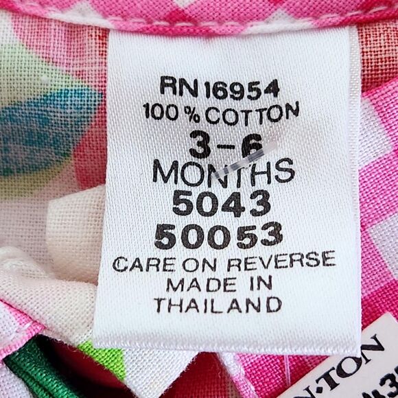 Vintage Bon-Ton Baby Girls 3-6M Bubble Romper Pink Red Cherries Plaid Collar NWT - Picture 6 of 7